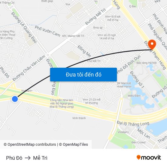 Phú Đô to Mễ Trì map