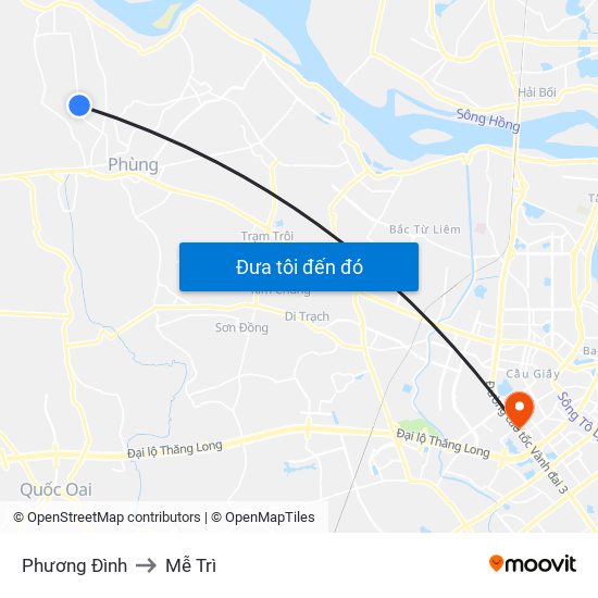 Phương Đình to Mễ Trì map