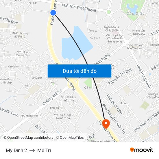 Mỹ Đình 2 to Mễ Trì map