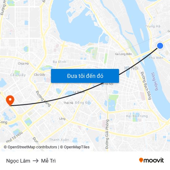 Ngọc Lâm to Mễ Trì map