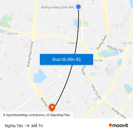 Nghĩa Tân to Mễ Trì map