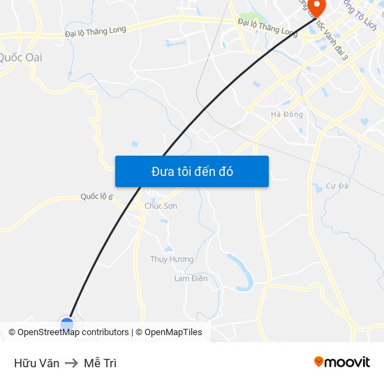 Hữu Văn to Mễ Trì map