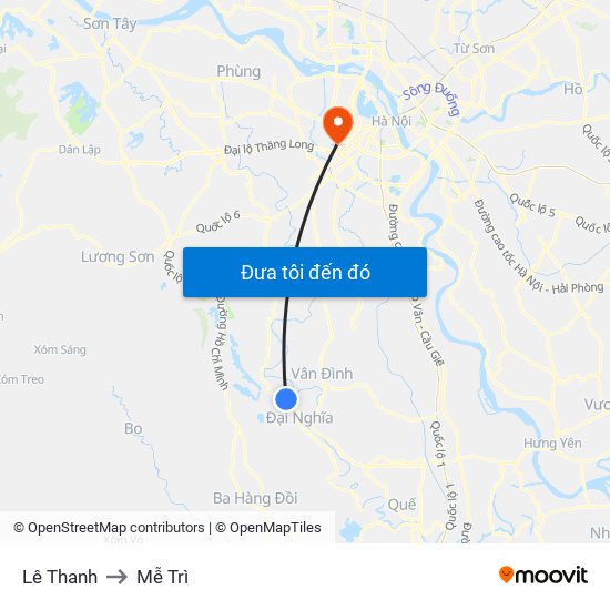 Lê Thanh to Mễ Trì map