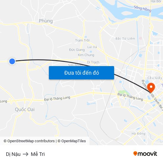 Dị Nậu to Mễ Trì map