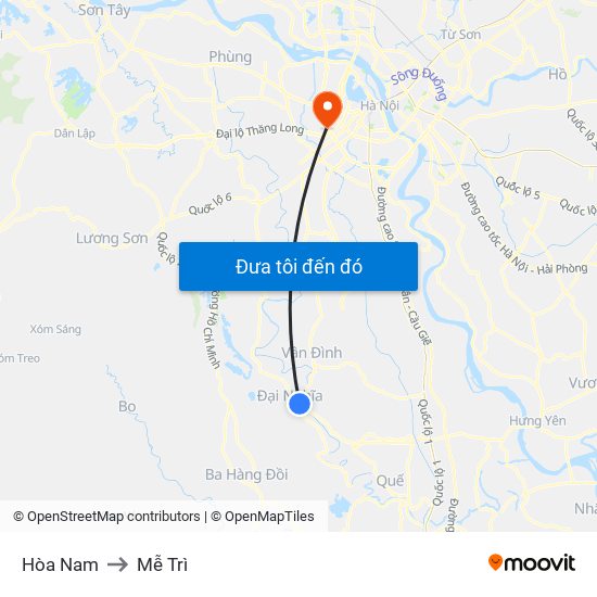 Hòa Nam to Mễ Trì map