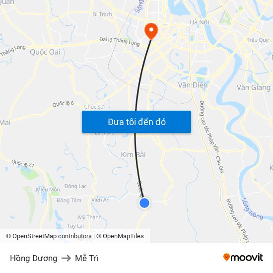 Hồng Dương to Mễ Trì map