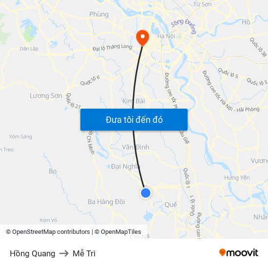Hồng Quang to Mễ Trì map