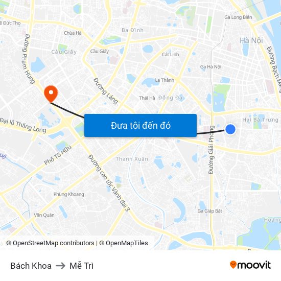 Bách Khoa to Mễ Trì map