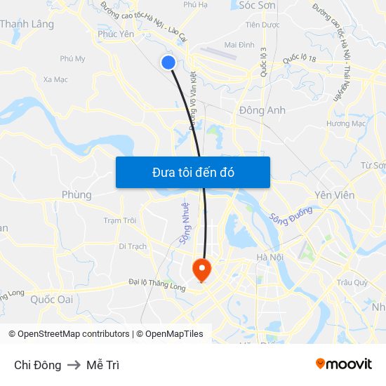Chi Đông to Mễ Trì map