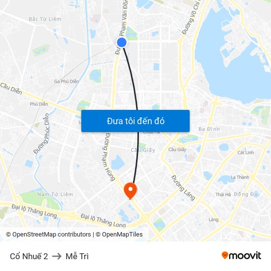 Cổ Nhuế 2 to Mễ Trì map