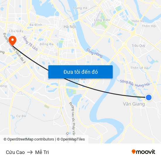 Cửu Cao to Mễ Trì map