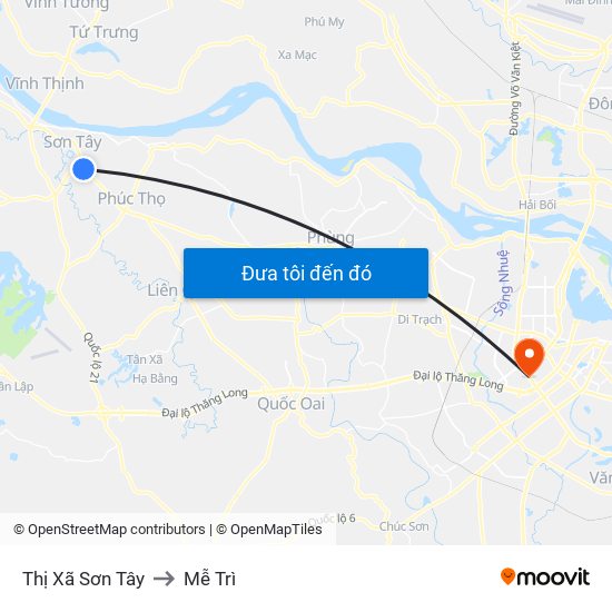 Thị Xã Sơn Tây to Mễ Trì map