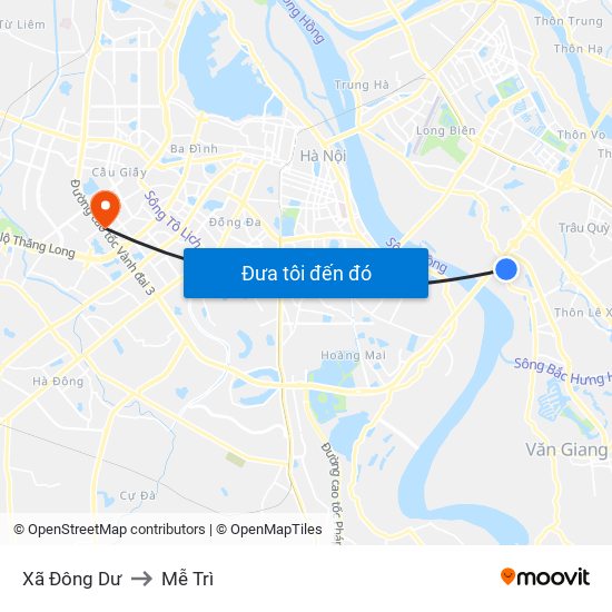 Xã Đông Dư to Mễ Trì map