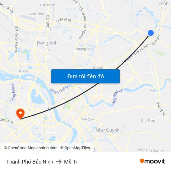 Thành Phố Bắc Ninh to Mễ Trì map