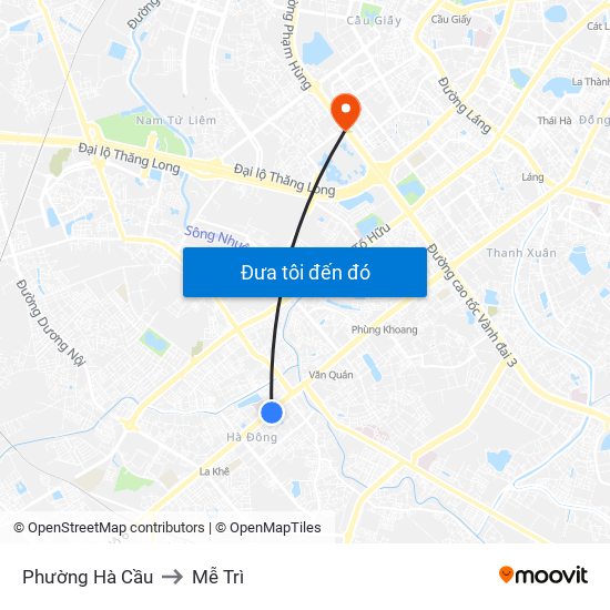 Phường Hà Cầu to Mễ Trì map