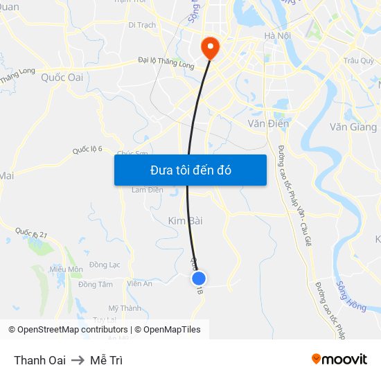 Thanh Oai to Mễ Trì map