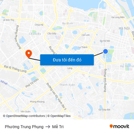 Phường Trung Phụng to Mễ Trì map