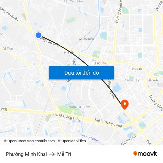 Phường Minh Khai to Mễ Trì map