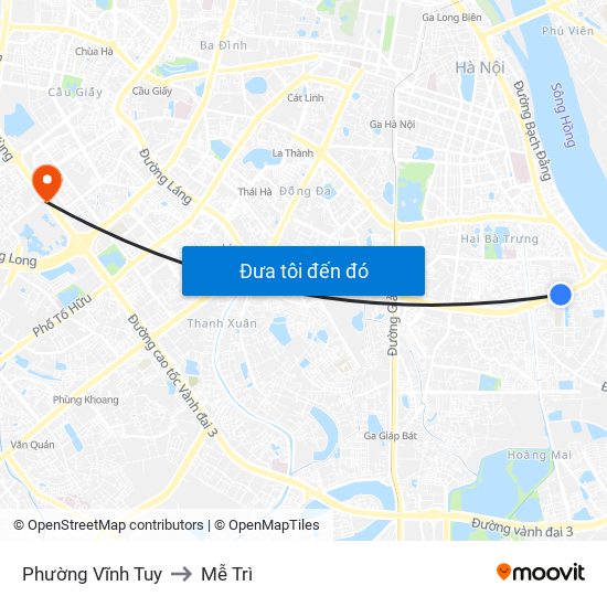 Phường Vĩnh Tuy to Mễ Trì map