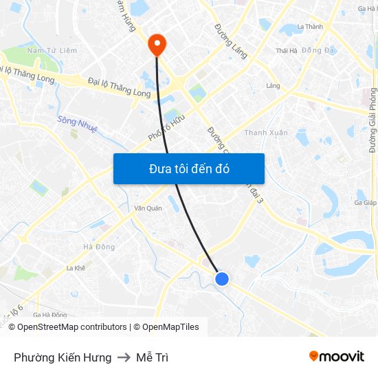 Phường Kiến Hưng to Mễ Trì map