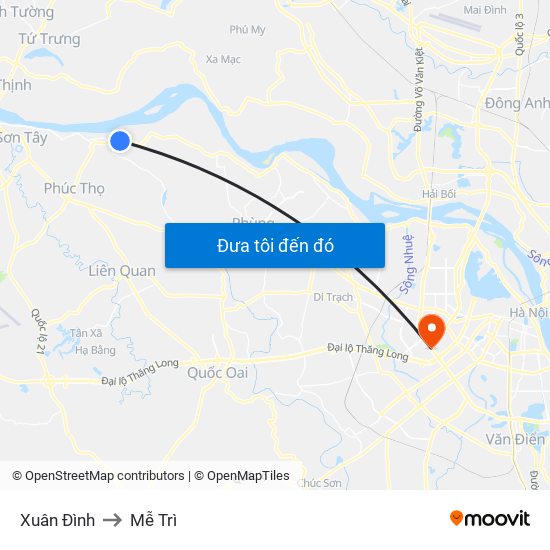 Xuân Đình to Mễ Trì map