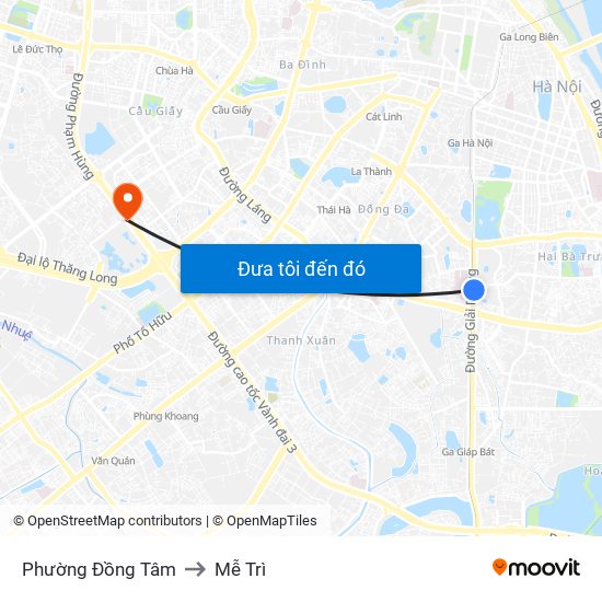 Phường Đồng Tâm to Mễ Trì map