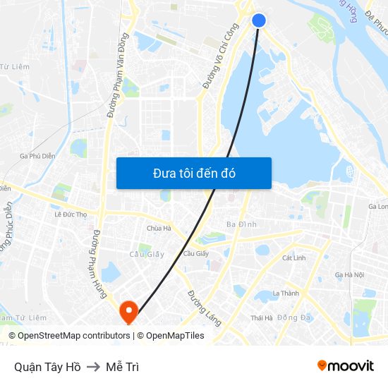 Quận Tây Hồ to Mễ Trì map