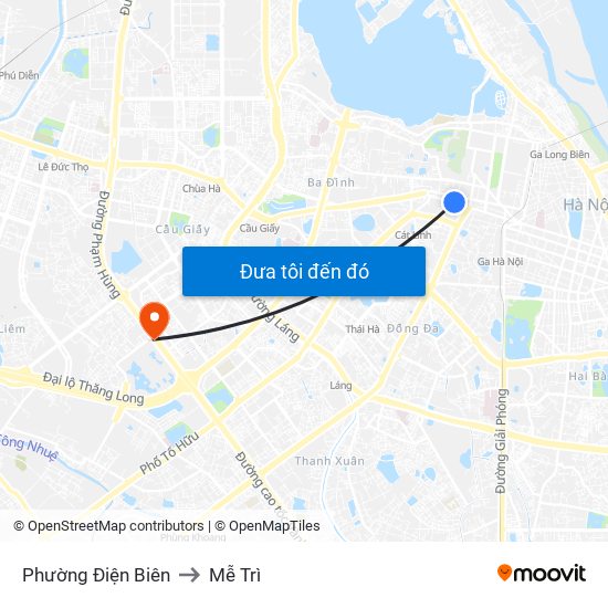 Phường Điện Biên to Mễ Trì map