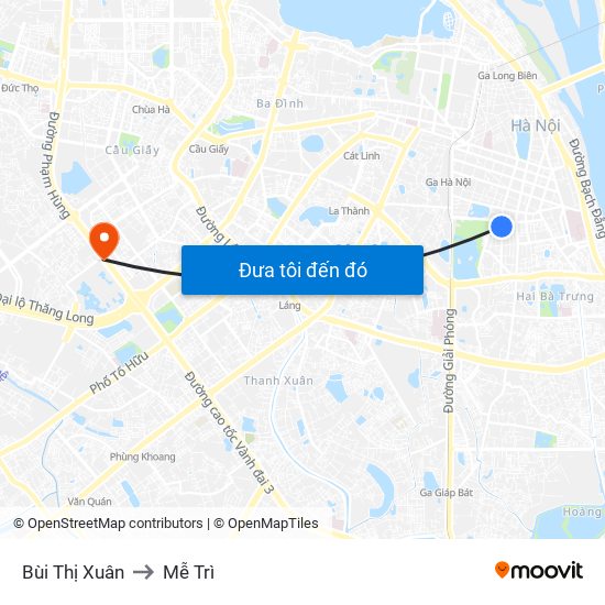 Bùi Thị Xuân to Mễ Trì map