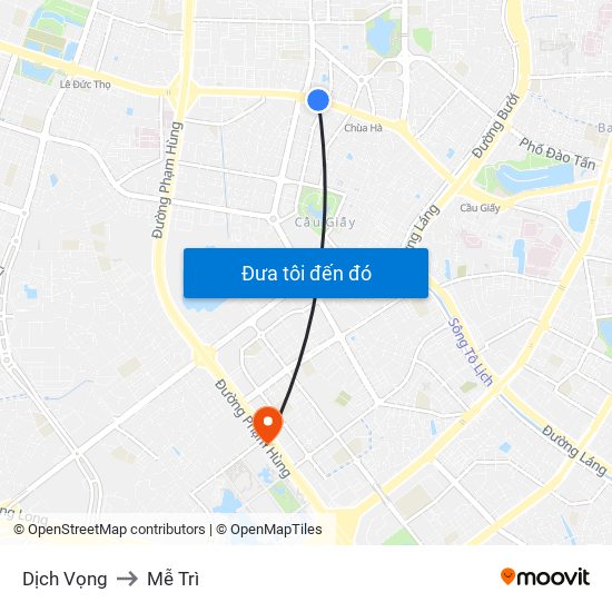 Dịch Vọng to Mễ Trì map