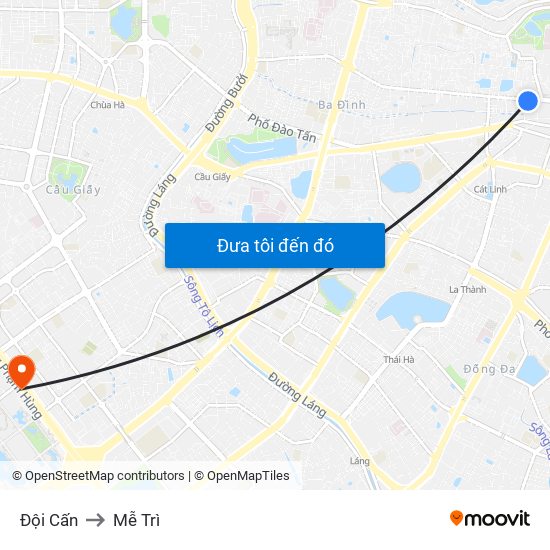 Đội Cấn to Mễ Trì map