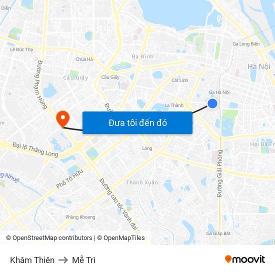 Khâm Thiên to Mễ Trì map