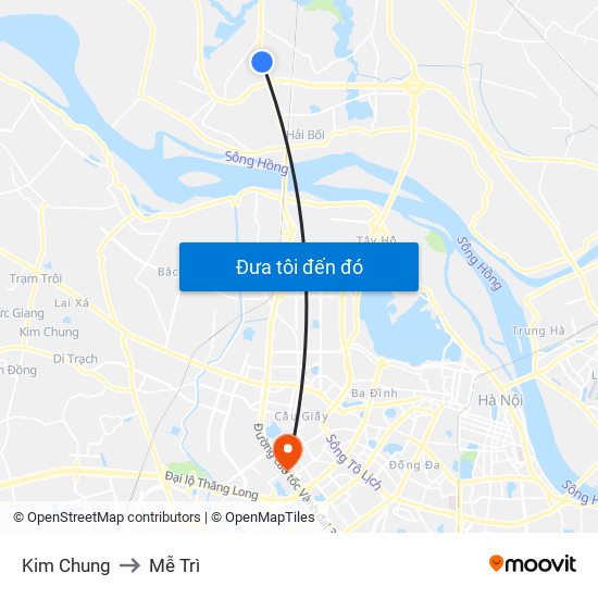 Kim Chung to Mễ Trì map