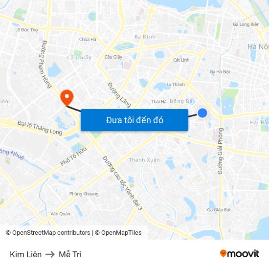 Kim Liên to Mễ Trì map