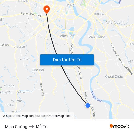 Minh Cường to Mễ Trì map