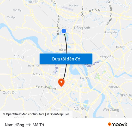 Nam Hồng to Mễ Trì map