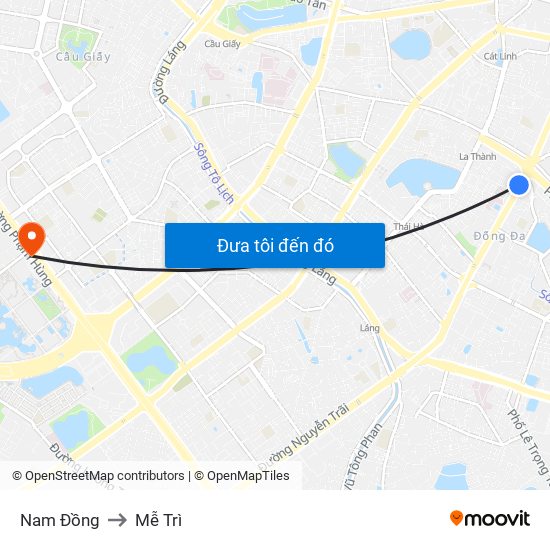 Nam Đồng to Mễ Trì map