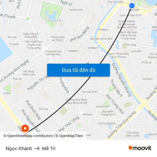 Ngọc Khánh to Mễ Trì map