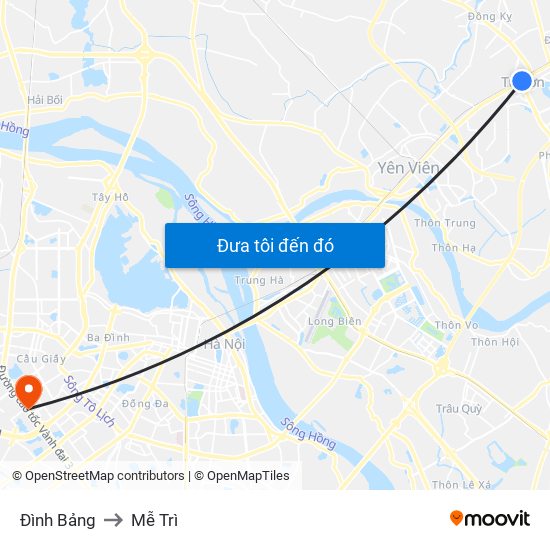 Đình Bảng to Mễ Trì map