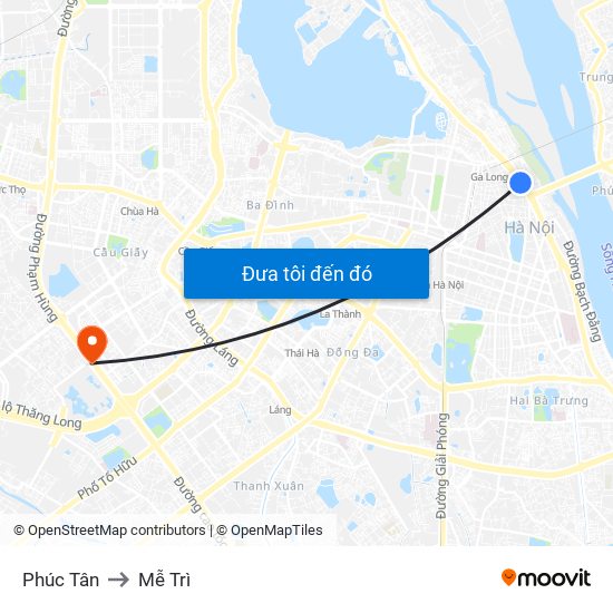 Phúc Tân to Mễ Trì map