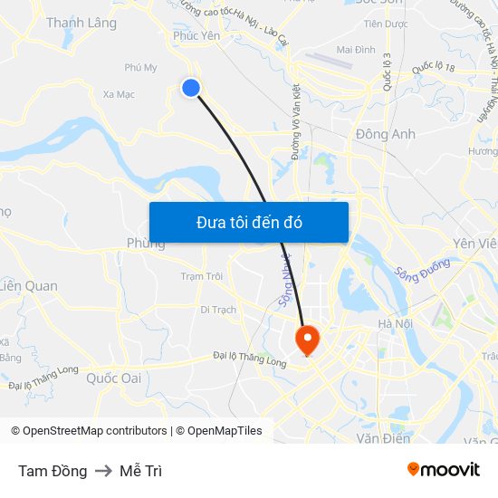 Tam Đồng to Mễ Trì map