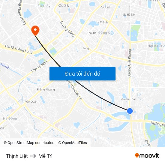 Thịnh Liệt to Mễ Trì map