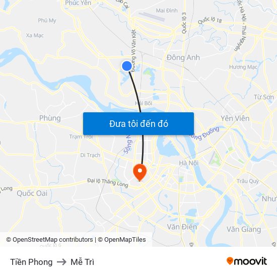 Tiền Phong to Mễ Trì map