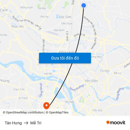 Tân Hưng to Mễ Trì map