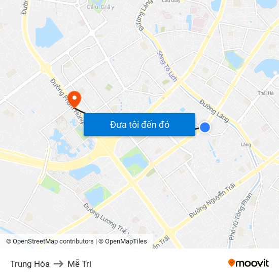 Trung Hòa to Mễ Trì map