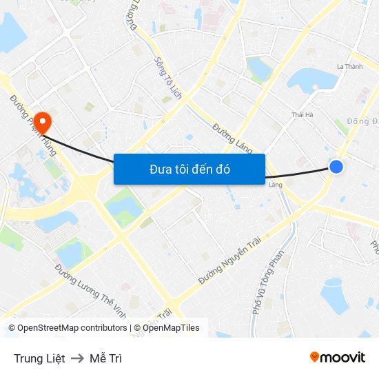 Trung Liệt to Mễ Trì map