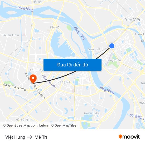 Việt Hưng to Mễ Trì map