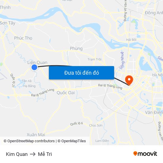 Kim Quan to Mễ Trì map