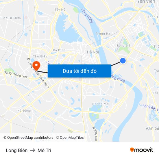 Long Biên to Mễ Trì map