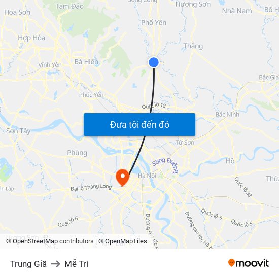 Trung Giã to Mễ Trì map